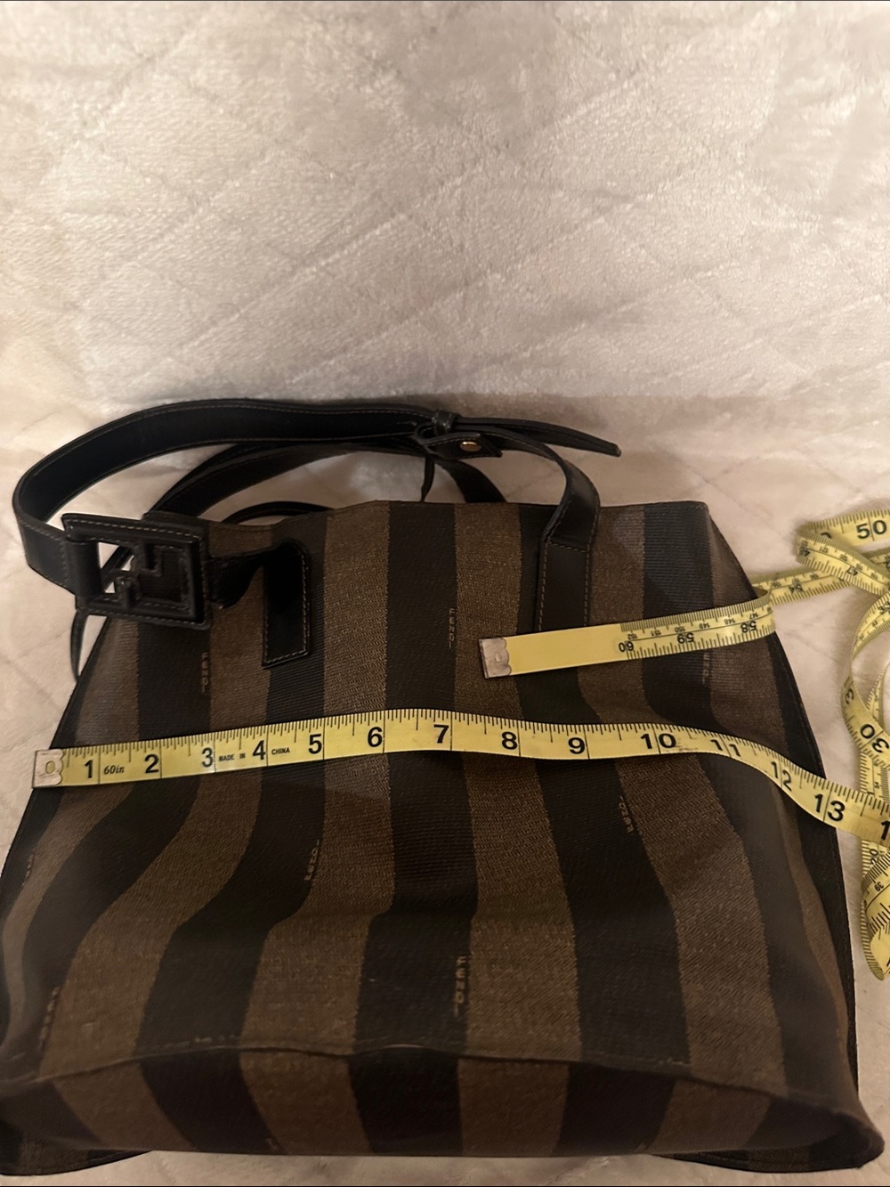 Fendi Black and Brown Vertical Stripe Tote - Picture 14 of 15